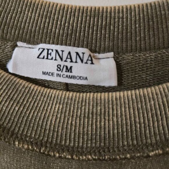 NWOT Zenana Size S/M Acid Wash Exposed Seam Hi-Low Sweatshirt Mocha - Picture 5 of 10